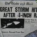 Newspaper headline, "Great Storm Hits after 4-inch rain"