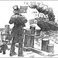1920 Cartoon depicting mass deportation of subversives