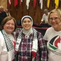 Three women from the Women’s Boat to Gaza (L-R): Mairead Maguire, Renè Abu Joub 