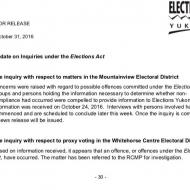 Elections Yukon press release regarding ongoing enquiries