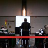 Chapter activist Dr. Paula Tippet speaks to the NEB panel and Energy East repres