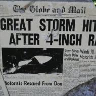 Newspaper headline, "Great Storm Hits after 4-inch rain"
