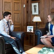 New minister for democratic reforms Karina Gould and PM Trudeau