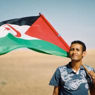 Unnamed man with Sahrawi national flag