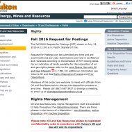 Screen Shot of a Yukon Government Oil and Gas Request for Posting web page that 