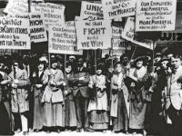 Photo: Women textile workers on strike in 1912, Lawrence, Mass. Credit: workers.