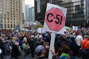 Protestors at an anti Bill-C51 demonstration in March 2015.