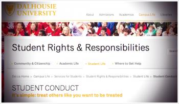 Screenshot of Dalhousie's Student Code of Conduct.